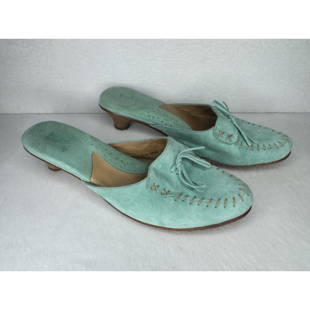 Bolo Leather Mule Heels BL4146 Women's Sz 8 Turquoise Suede‎ Slip On Boho